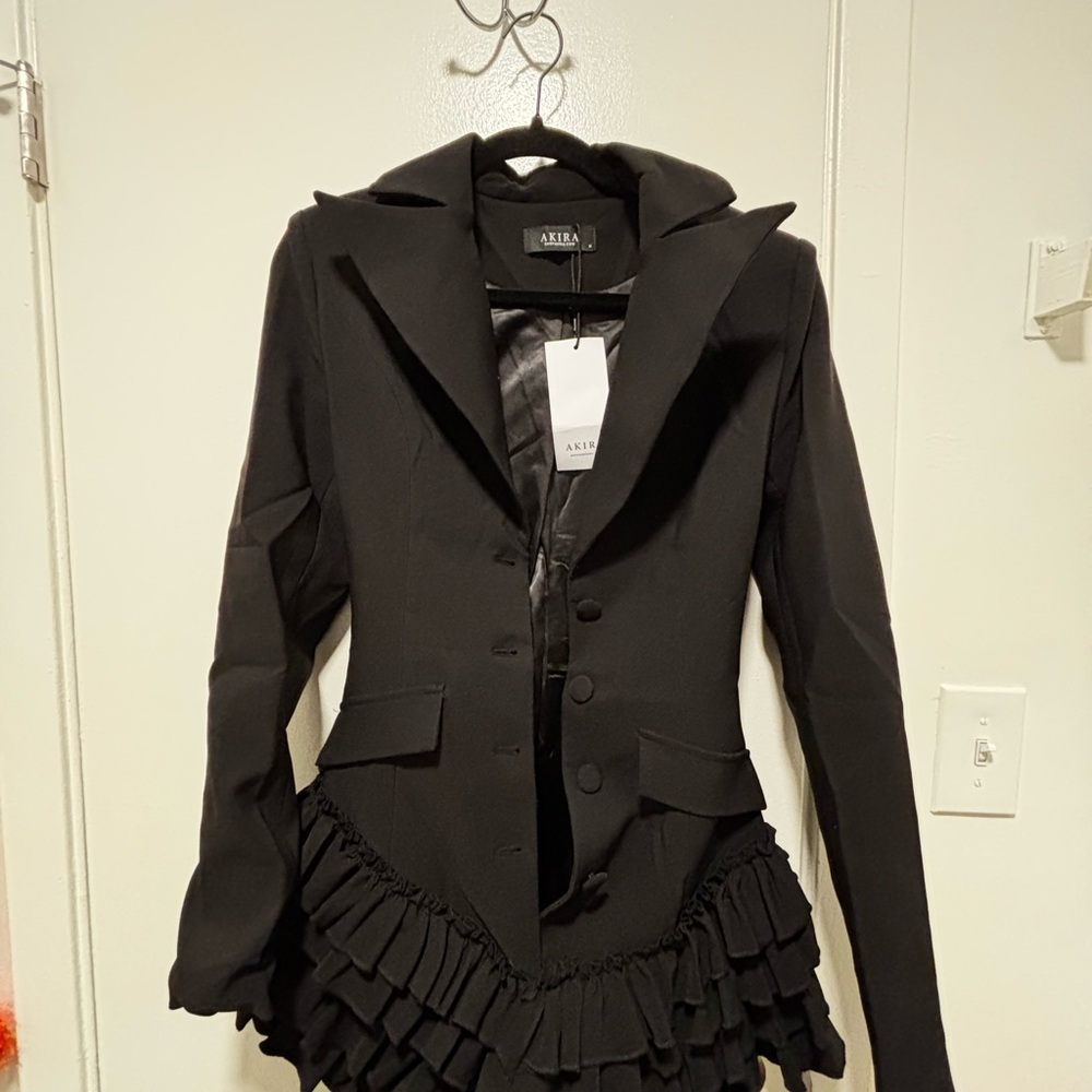 AKIRA Elegant Black Ruffled Blazer